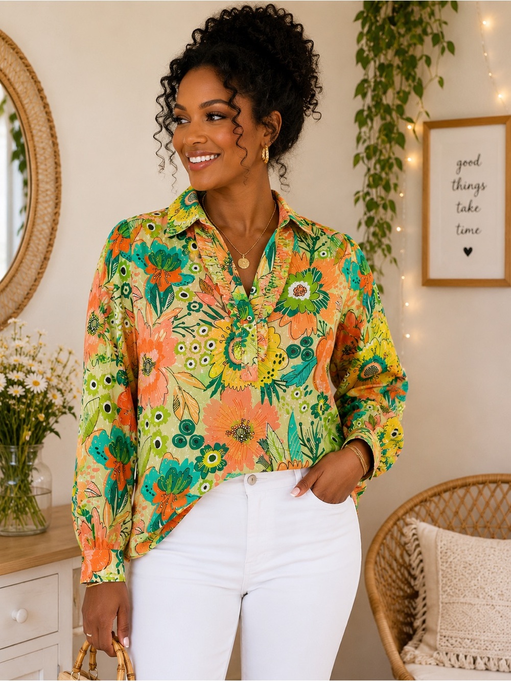 NWTs Maude Vivante Ruth Top XS Lime Floral Retail $92